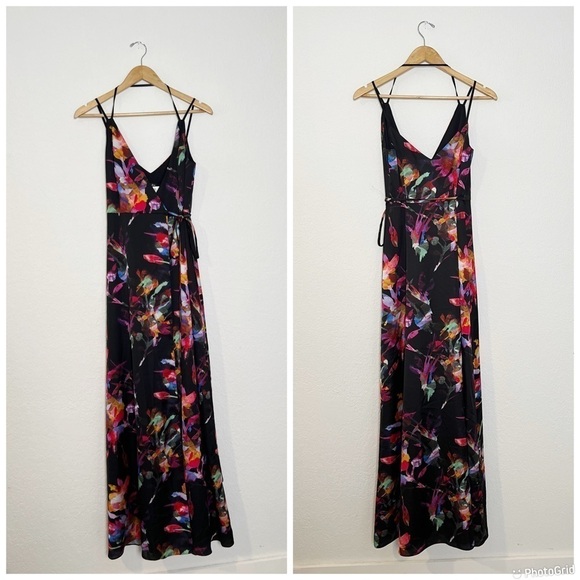 Aidan Mattox Printed Satin Wrap-Front Gown - Picture 2 of 10